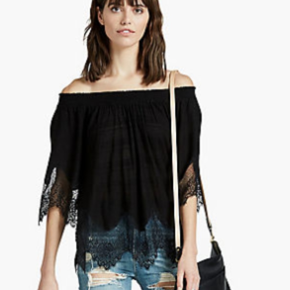Lucky Brand off the shoulder eyelash lace top, S